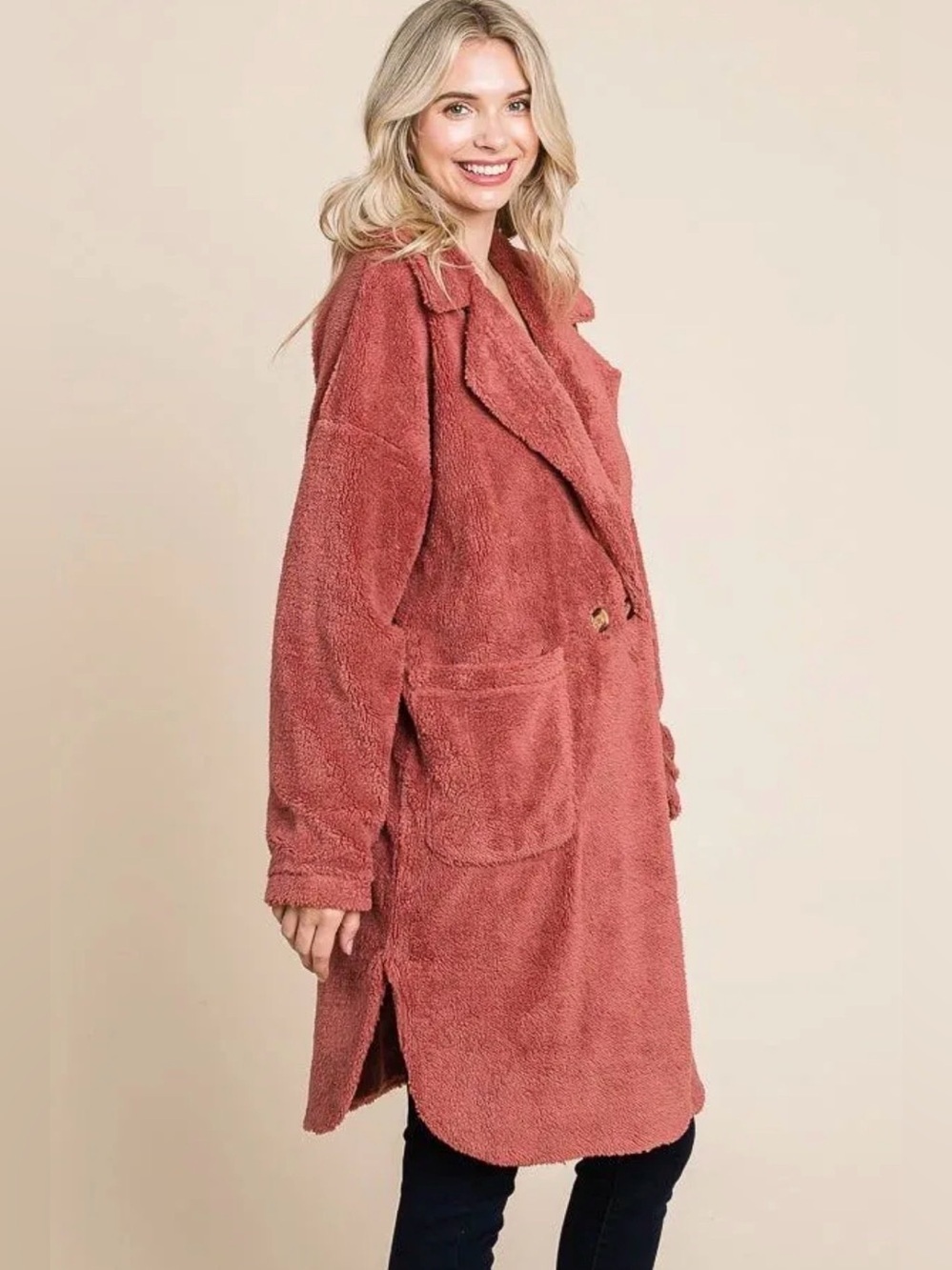 Plush Oversized Teddy Coat in Dusty Rose - Picture 2 of 3